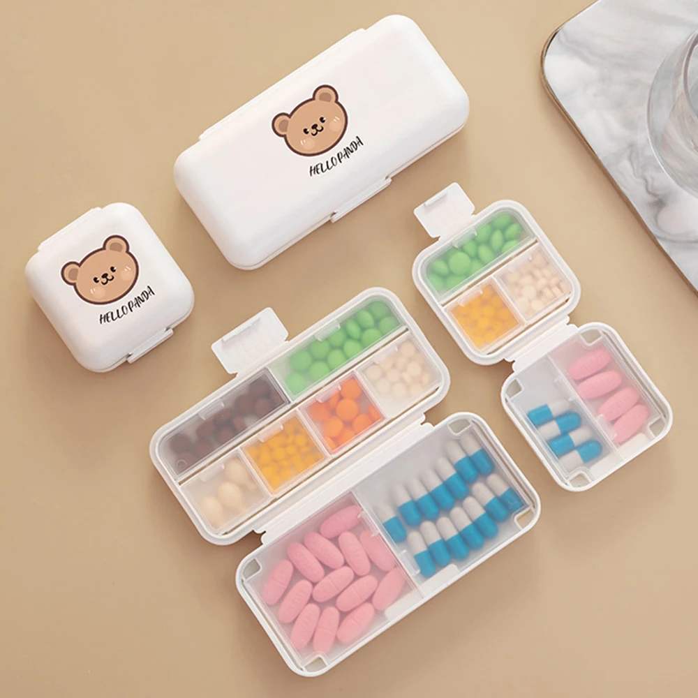 Cute Small Bear Portable Double-layer Compartment Going Out Packed Separately Medicine Storage Plastic Pill Box Fashion