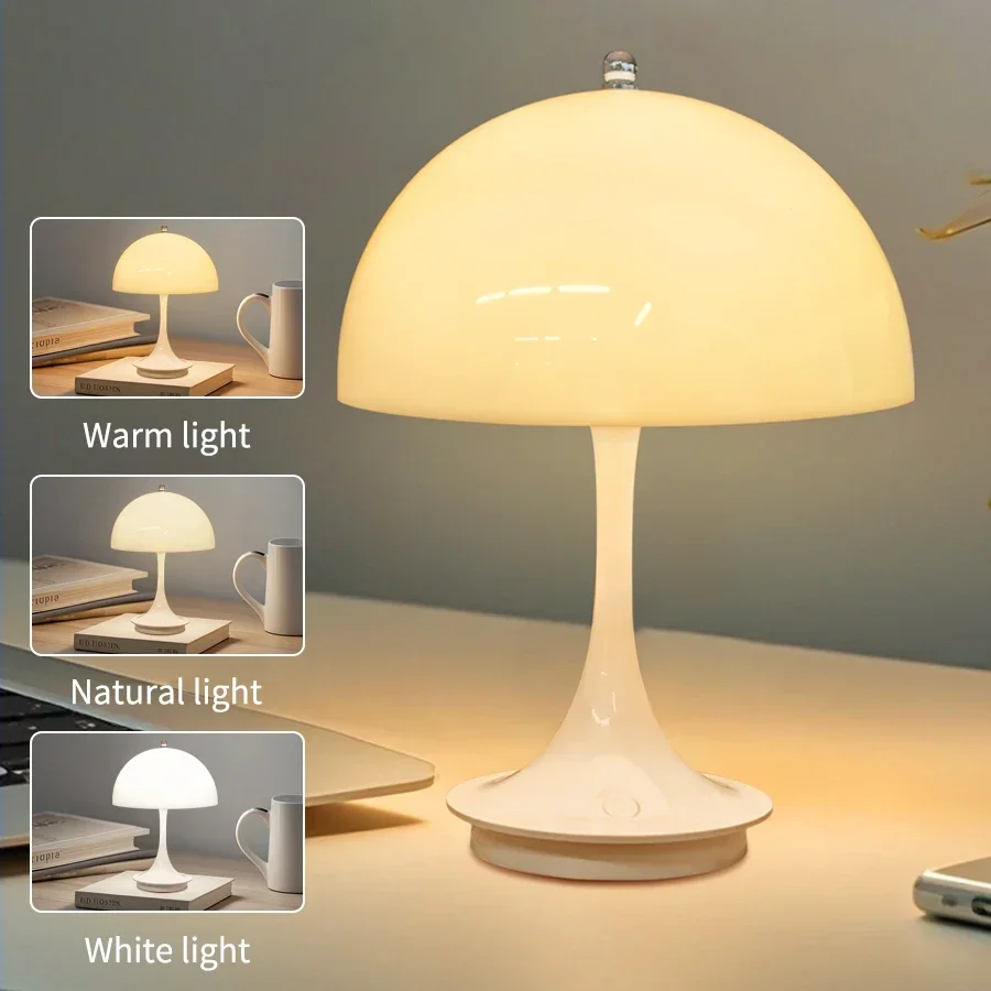 

Rechargeable LED Mushroom Desk Lamps 3 Colors Dimming Touch Table Lamp for Bedside Bar Bedroom Coffee Atmosphere Decor Lamp