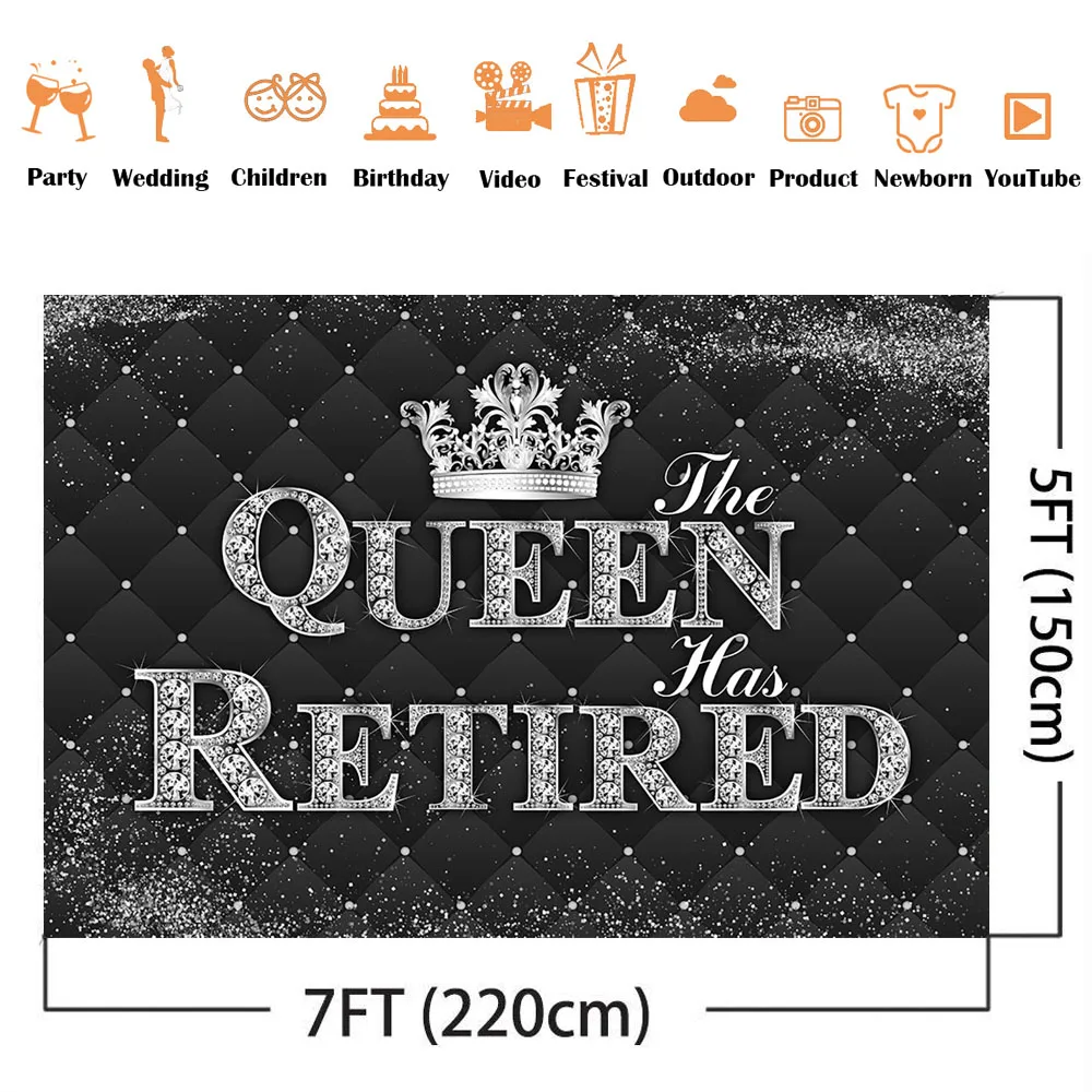Toile de fond de la reine à la retraite, planche de sauna, noir, doré, accessoire de photomaton Happy Jeffplacées, fournitures de fête FarPS-Jeffplacées