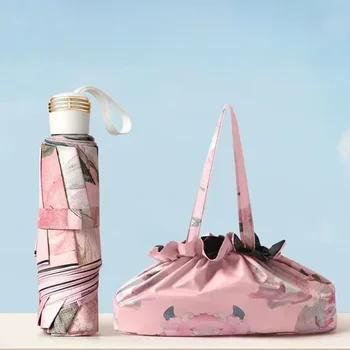 50% 비닐 이중 레이어 양산 우산, 맑은 날 또는 비 오는 날 보호 및 자외선 차단 접이식 햇빛가리개