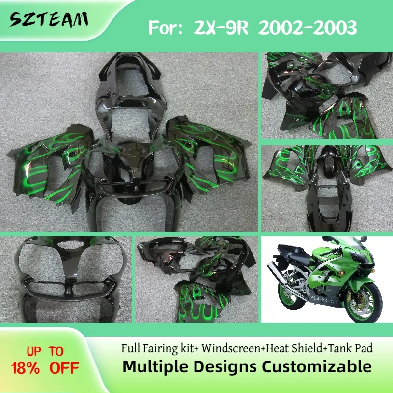 

Полный комплект обтекателей для Kawasaki Ninja ZX9R 2002 2003, ZX-9R 02 03, инъекционные обтекатели мотоцикла, комплект кузова