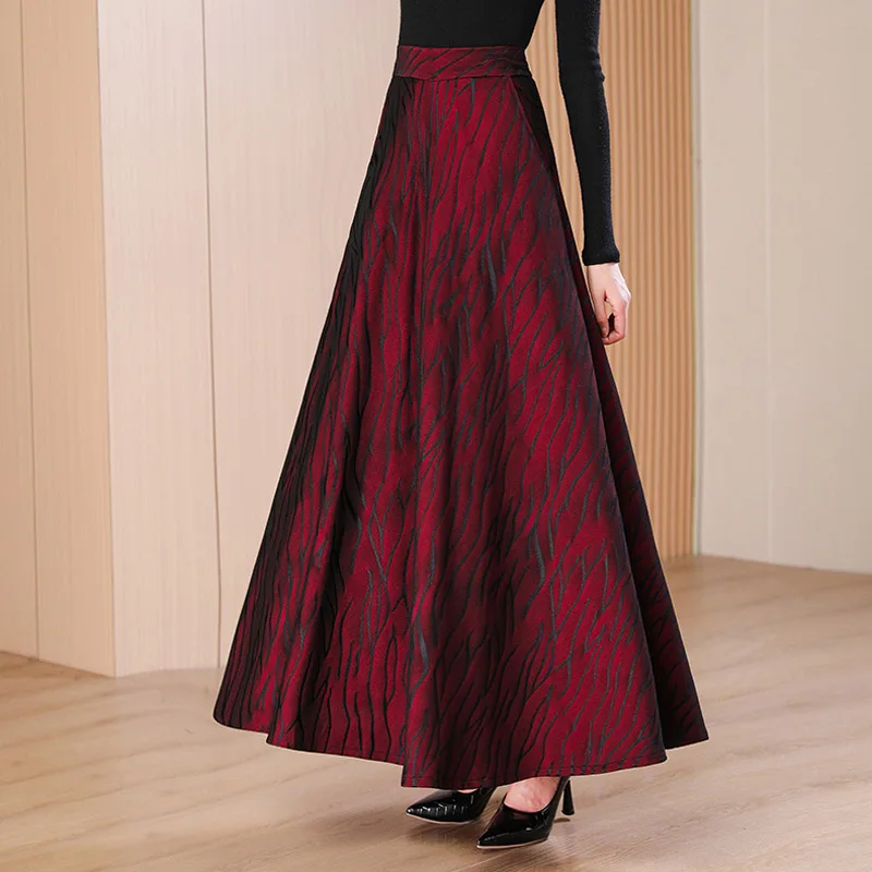 Vintage Retro Striped High Waist A-Line Skirt for Women Elegant Fashion Maxi Long Skirts Spring Autumn 2024 Female Clothing