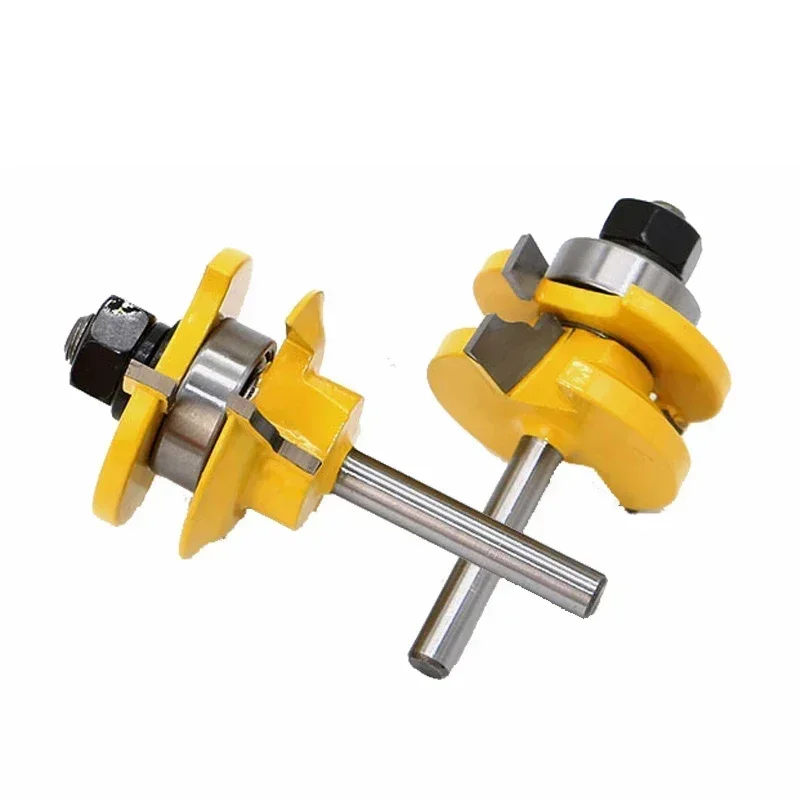 1/4" 2pcs Small Rail and Stile Router Bit Set Door Window Woodworking Knife Tenon Cutter for Wood Milling Tools