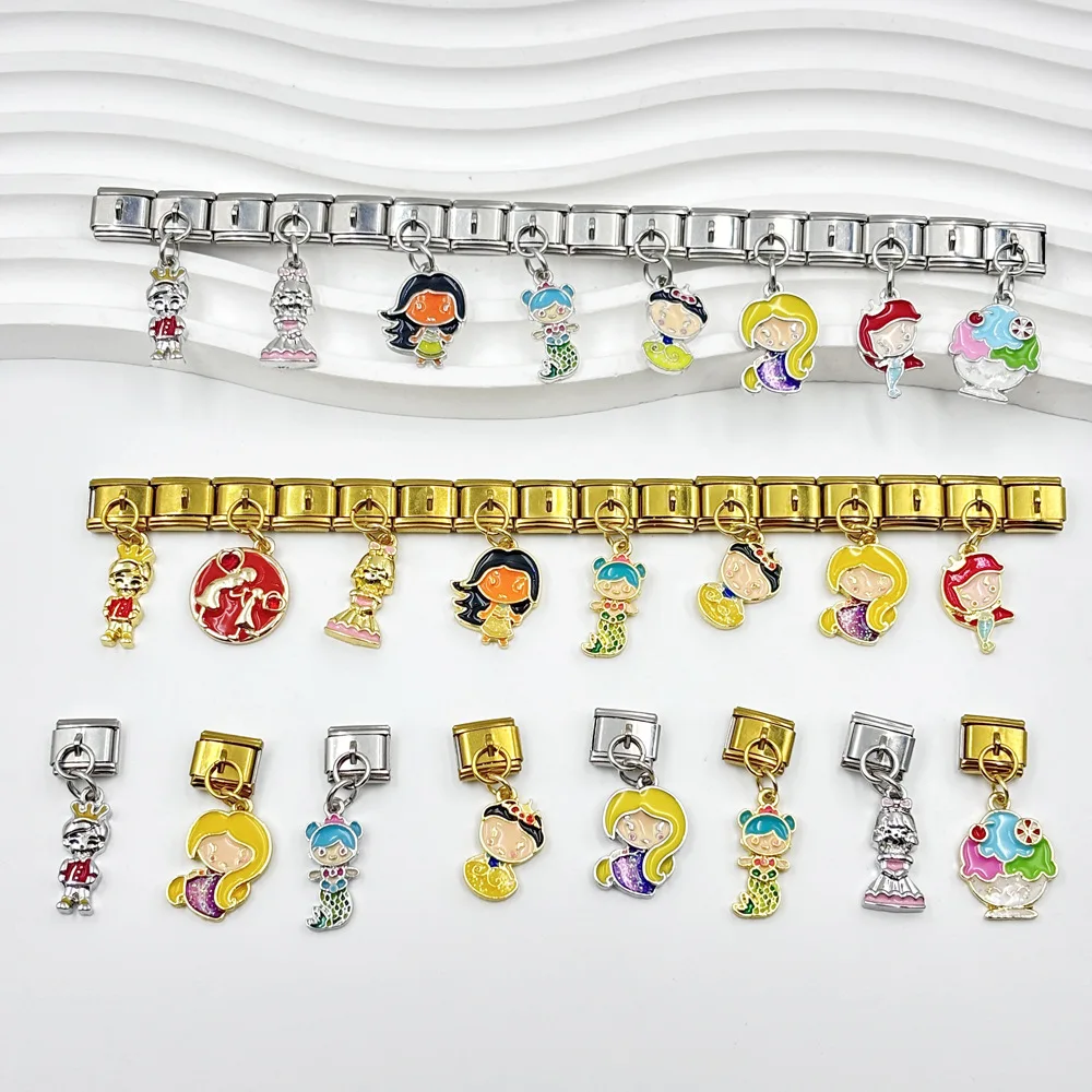 

Cute Girls Boys Series Drip Oil Pendants fit 9mm Italian Charm Module Stainless Steel Bracelet for Woman DIY Making Accessories