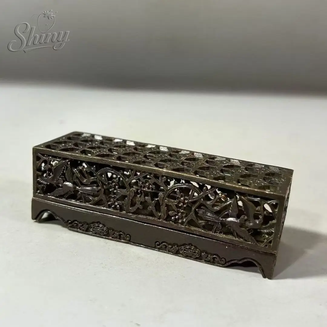 

Antique Four-Legged Incense Burner with Floral Bird Motifs Openwork Rectangular Incense Burner Desktop Home Decor Piece