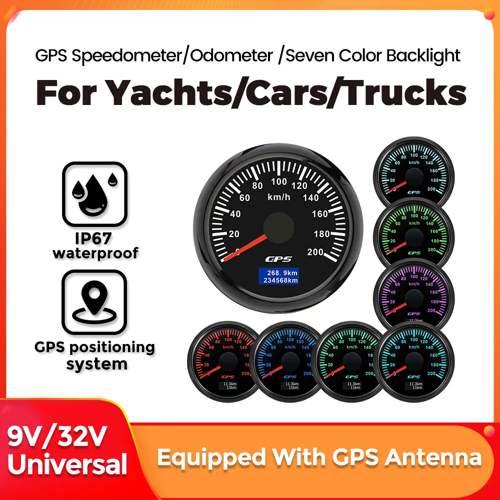 

MEKEDE HD 52MM GPS Speedometer 120/200 Km/h Boat Car Truck Speed Gauge Meter 7 Color Backlight With GPS Antenna 9-32V Universal