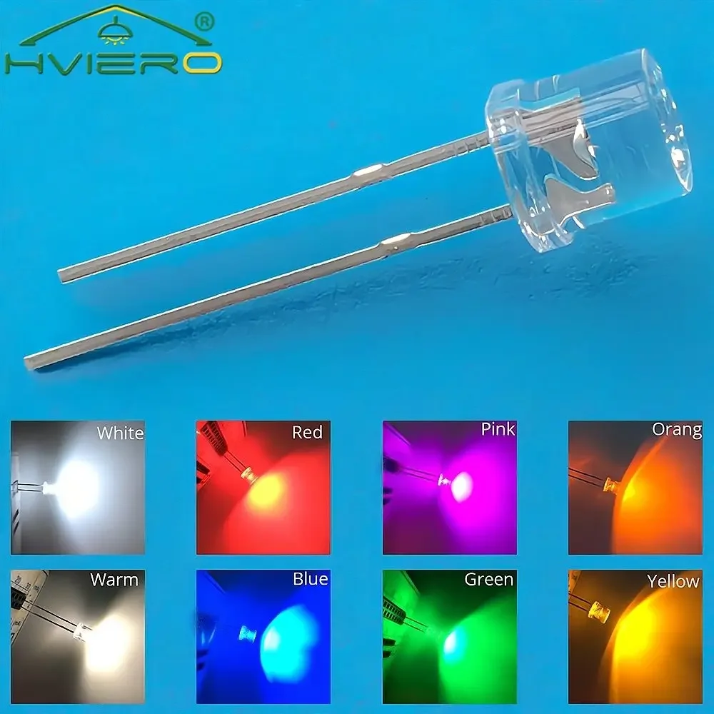 

10PCS 5mm Flat Top Emitting Diode LED Lighting Wide Angle Ultra Bright Bulbs White Yellow Decoration Billboard Atmosphere Lamps