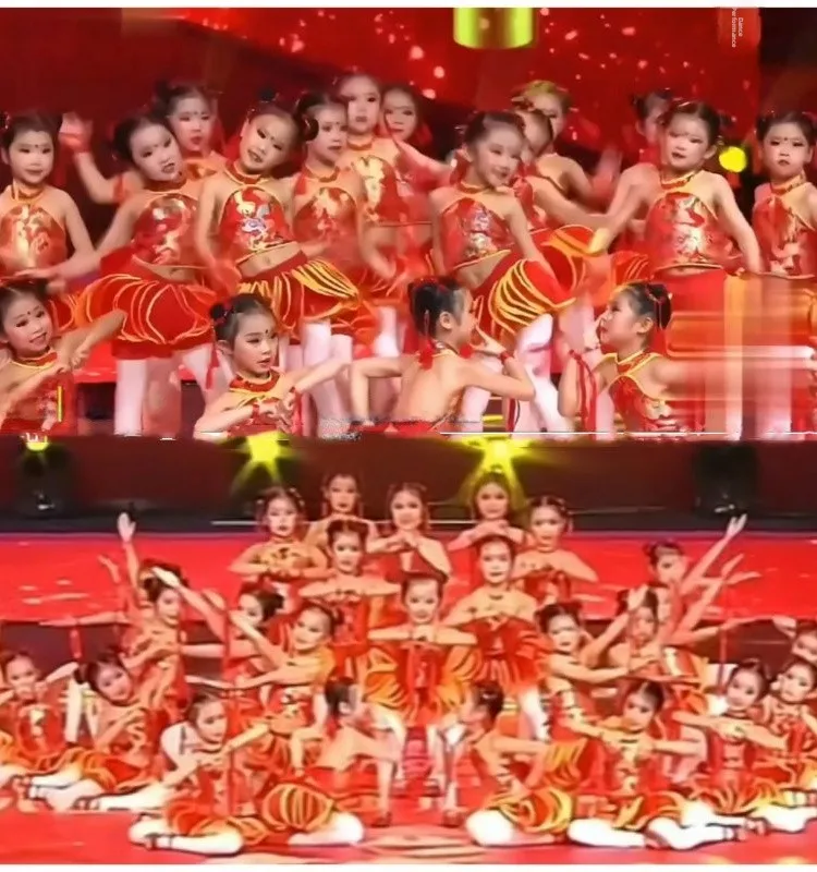 

Яркий костюм-фонарик для выступлений, детский танцевальный наряд, красная одежда для выступлений Li Opening, милый детский праздничный костюм