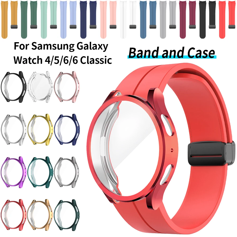 Original Strap+Case for Samsung Galaxy Watch 4/5/6 40mm 44mm Cover for Watch 6 Classic 43mm 47mm Sport Silicone Magnetic Band