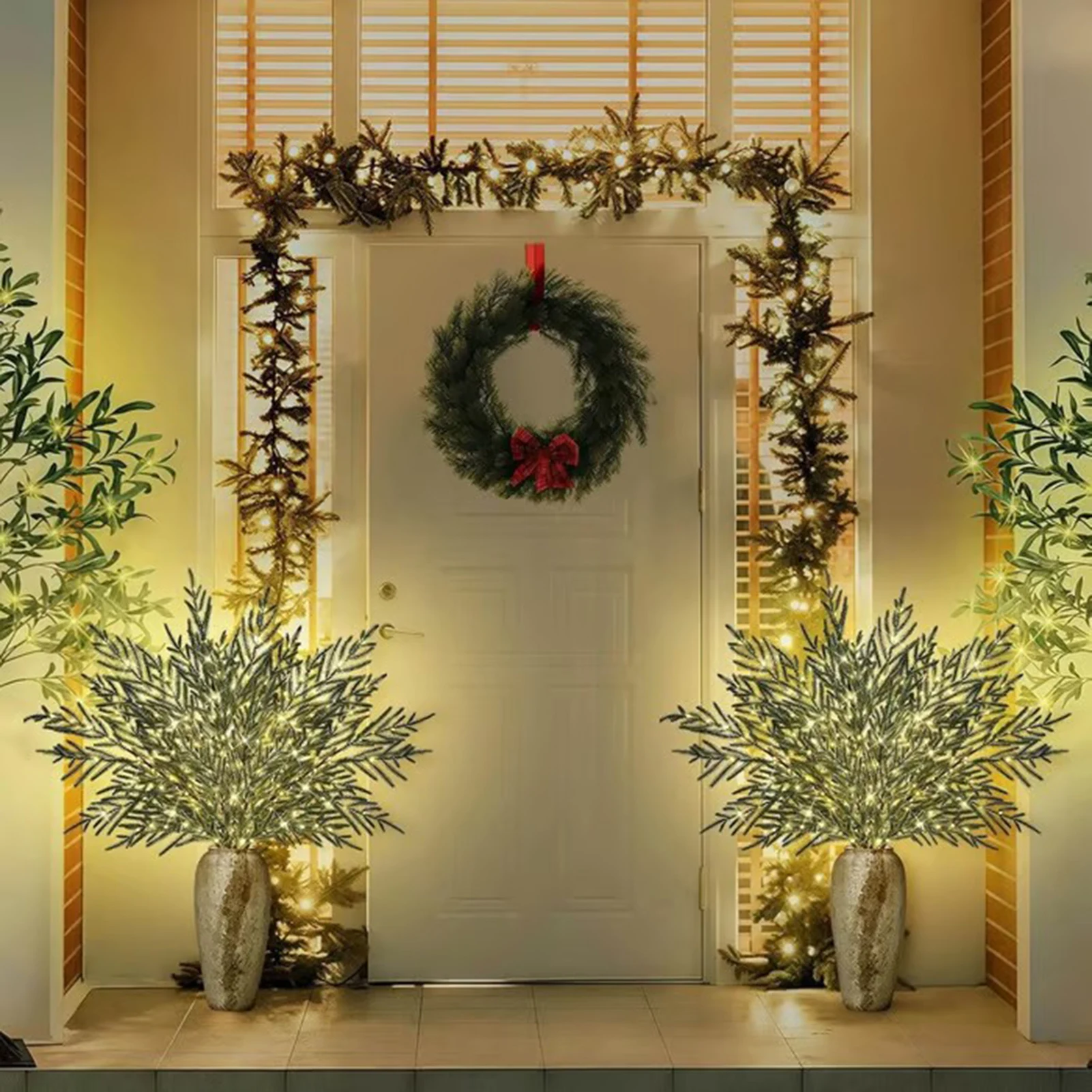 LED عيد الميلاد فروع الصنوبر نورفولك ديكور اصطناعي مع أضواء لقضاء عطلة زهرية المنزل شجرة عيد الميلاد زينة 1/2/4 قطعة