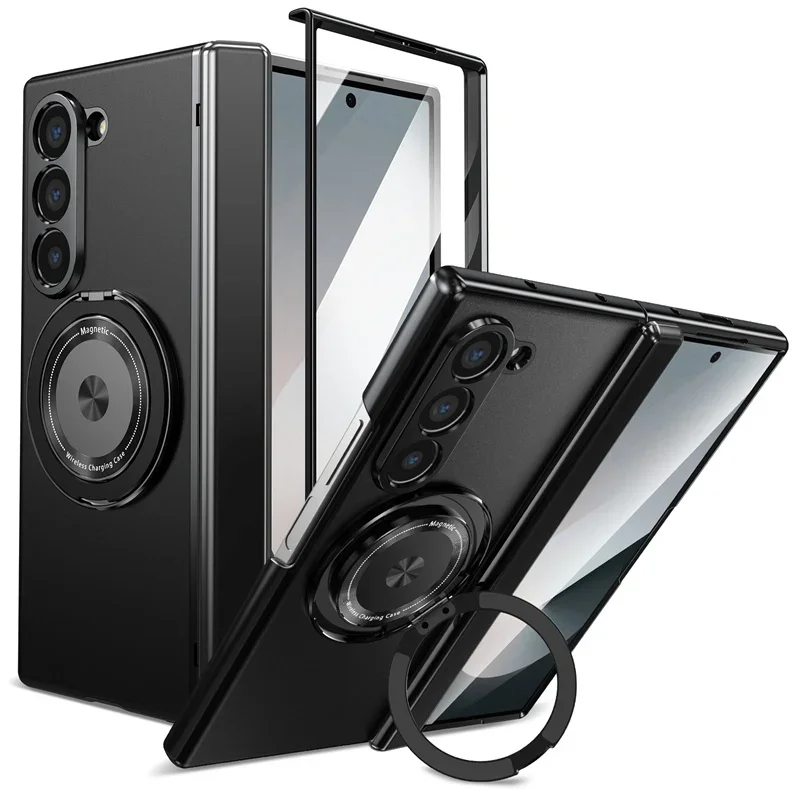 360 Rotating Holder Magnetic in-vehicle Phone Case for Samsung Galaxy Z Fold 6 5 4 3 FE/W25 Ring Hinge Wireless Protection Cover