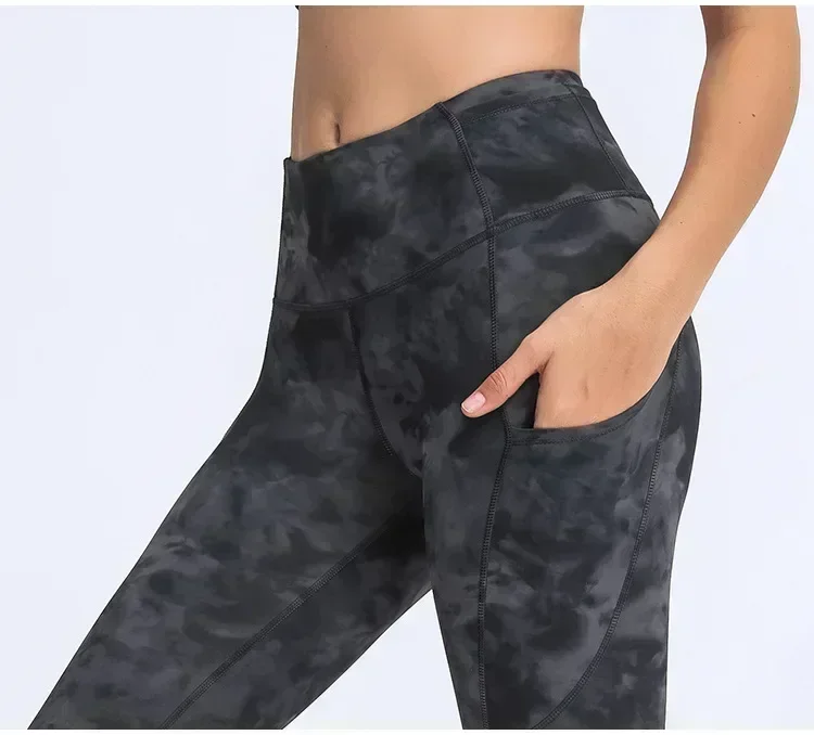 Citroen Vrouwen Hoge Taille Elasticiteit Multi-Pocket Workout Sportlegging Snelle Gratis Yogabroek 25 "Enkelbandbroek