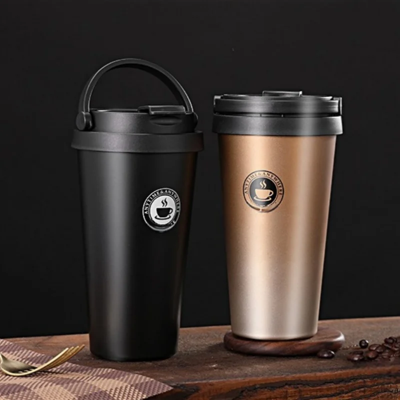 New American Simple Coffee Cup Portable Office Large-capacity Double-layer Vacuum Thermos Cup with Rope Seamless Lined Mug