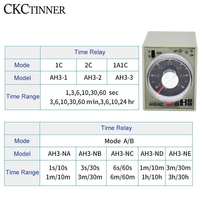 ソケットベース付きの調整可能な電気リレー,マルチレンジ,AH3-NA,nb,nc,ne,nd,8ピン,24v,110v,220v,380v