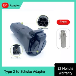 Portable 16A 220Vac Type 2 Male Plug Convert to Schuko Socket 220V AC For Type 2 EV Charger Power Supply