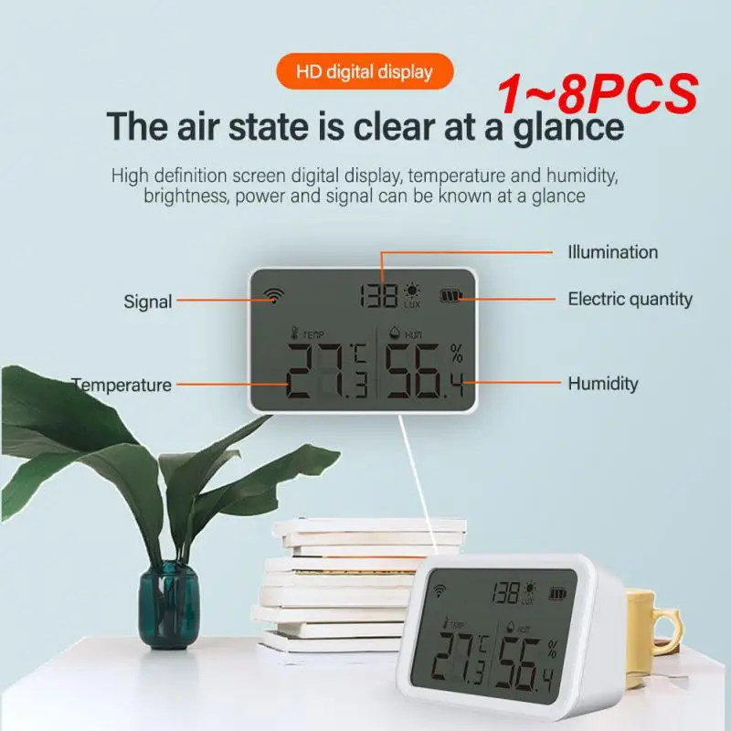 

1~8PCS Tuya WiFi LCD Temperature Humidity Sensor Lux Light Detector Indoor Hygrometer Thermometer ZigBee3.0 Hub Required