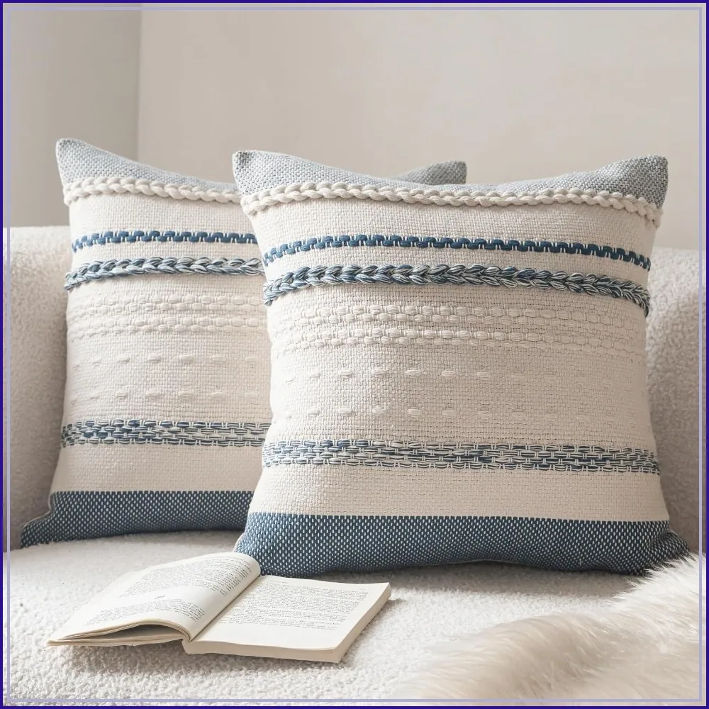 Blue Bohemian Throw Pillow Covers Set of 2