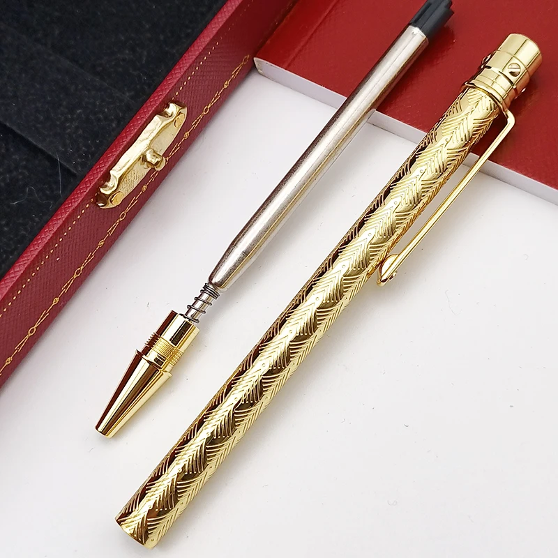 CT Ballpoint Pen Luxury All Metal  Pattern Barrel Thin Style Santos Golden / Silver Trim Writing Smooth