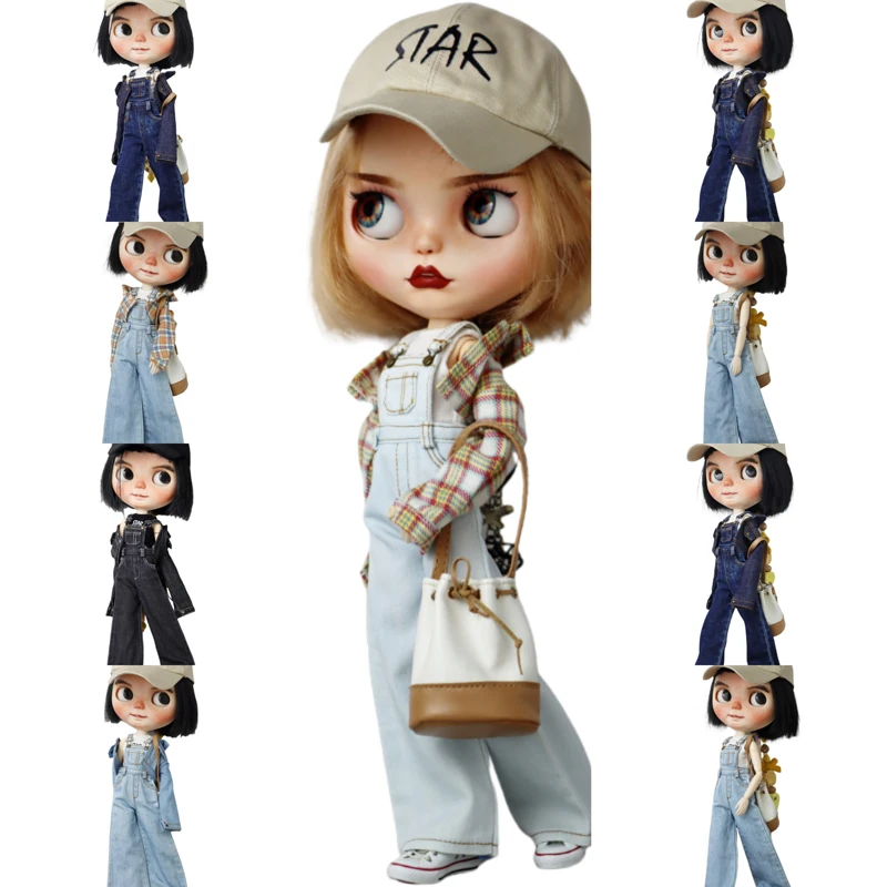 For Blythe Doll Clothes Strap Jeans for Ob24 Ob22 Azone Dolls Outfit Pants