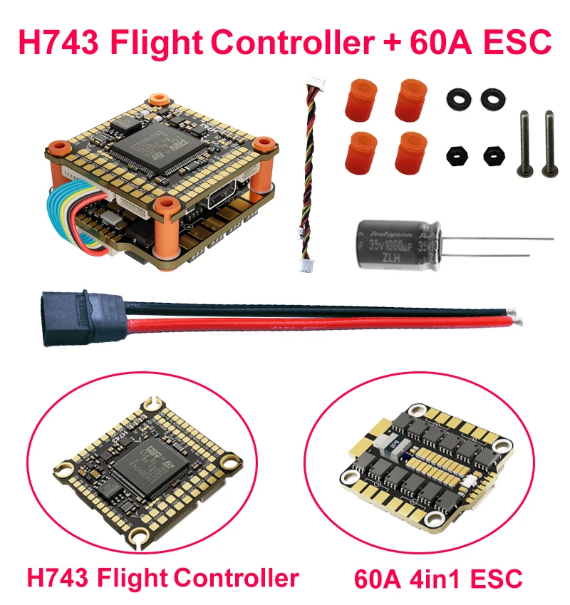 H743 Flight Controller Bluejay 4-in-1 55A ESC 3-6S Lipo Stack/Flytower for Remote Control FPV Racing Drone Quadcopter