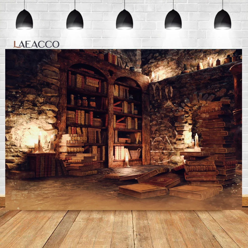 Laeacco Halloween Horror Castle Backdrop Gloomy Forest Scary Cemetery Pumpkin Lantern Bat Party Decor Photography Background