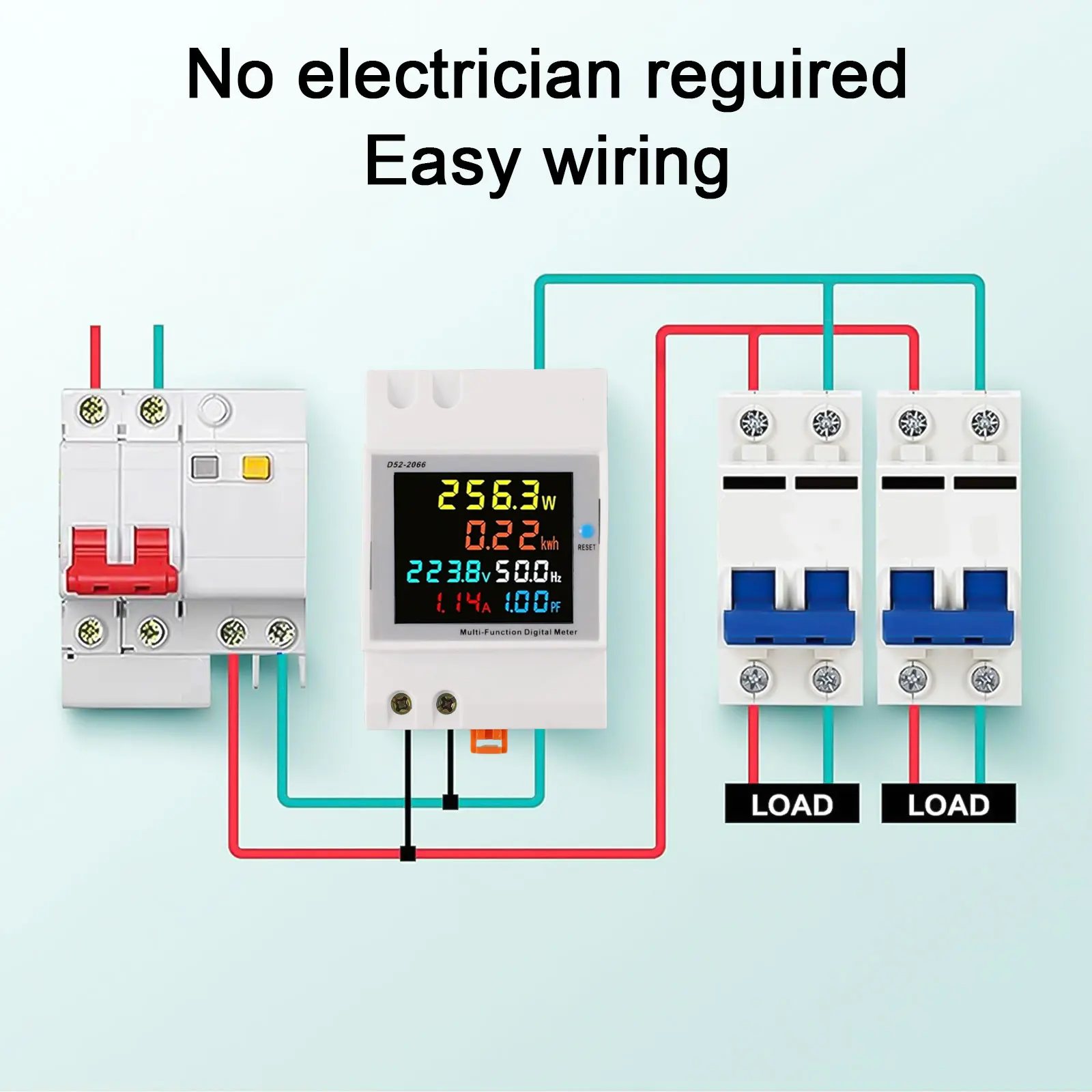 Digital Energy Meter Designed for DIN35mm Rail Installation Monitors Voltage Current Power and Frequency Seamlessly