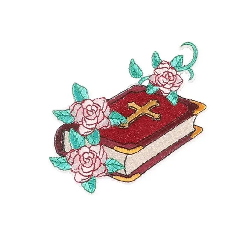 1PCS/lot New Embroidered Religious Patches Bible Book Praying Hands Cross Embroidery Iron on Patches Appliques For Clothing
