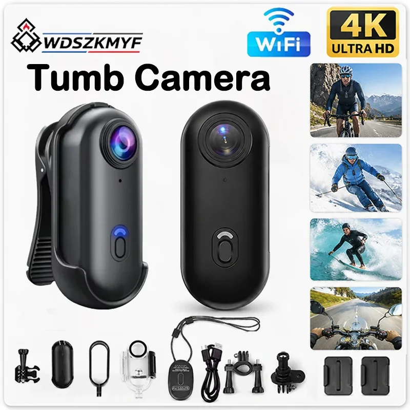 Câmera de Ação Magnética Mini 4K/1080P HD WiFi Sem Fio com Suporte de Montagem Corporal POV para Vlogging, Capacete de Moto e Vídeos Esportivos