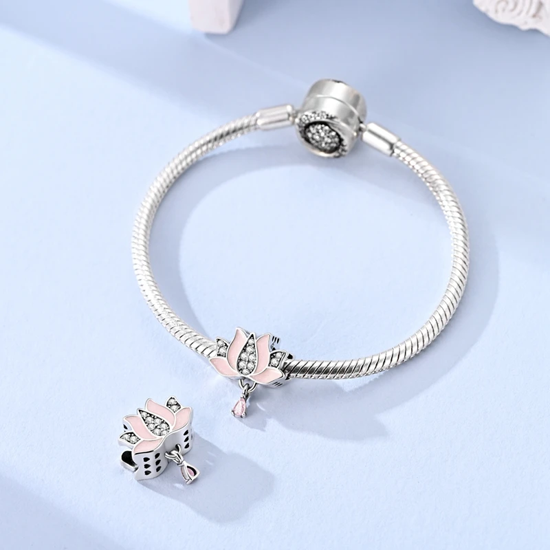 Offre spéciale 925 en argent Sterling fleur de Lotus perles bijoux ajustement Original 925 Bracelet collier pour les femmes bricolage cadeau