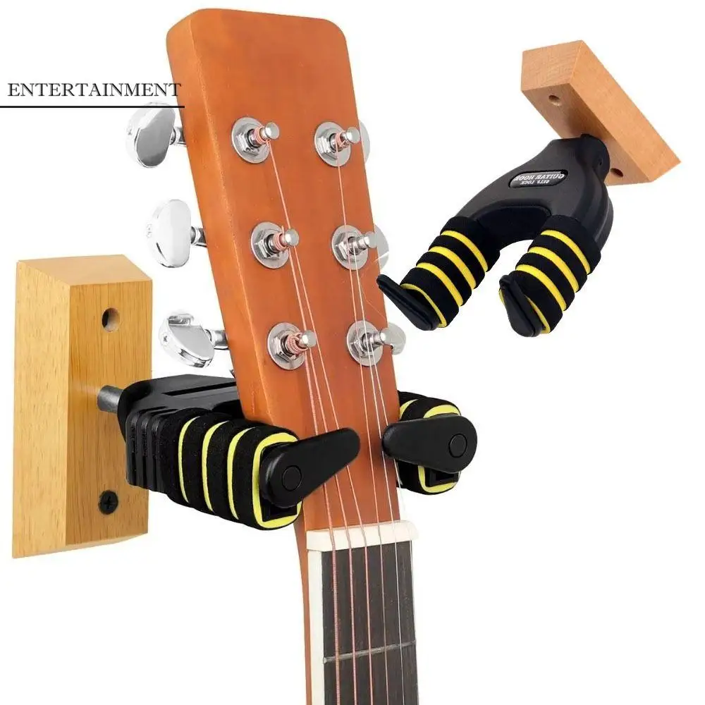 Rak Gitar Logam Dapat Dilepas Rak Gitar Pengunci Otomatis dengan Basis Kayu Spons Braket Ukulele Peralatan Studio