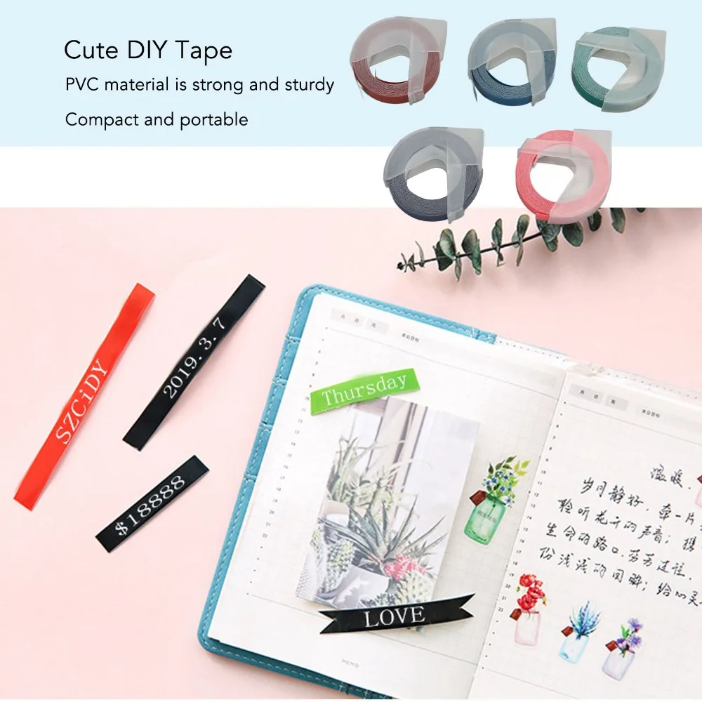 5Pcs 9mm Width 3D Embossing Label Tapes 9.8ft Length Wide Application Embossing Label Tapes for DYMO12813、12814、 5500A 5500B