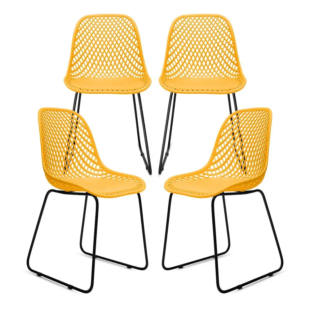 

Plastic Dining Chairs Set of 4, Stable Indoor Outdoor Kitchen Chairs with Metal Legs for Cafes, Restaurants and Office Mustard