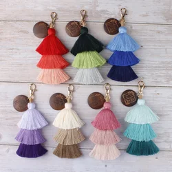 Mother Day Gift 3 Layers Cotton Tassel Keychains for Women Macrame Key Rings Bag Keychain