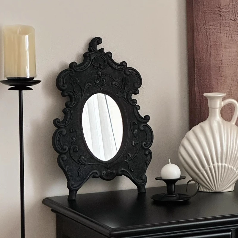 

Vintage Black Wall Mounted Decorative Mirrors Antique Gothic Home Decor for Bathroom Cosmetic Mirror Romantic Atmosphere Decor
