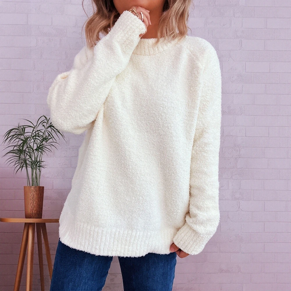 

Autumn Winter Long Sleeve Sweater Round Neck Fit Body Commute Style Women's Fashion Top Straight Sleeve Decorative No