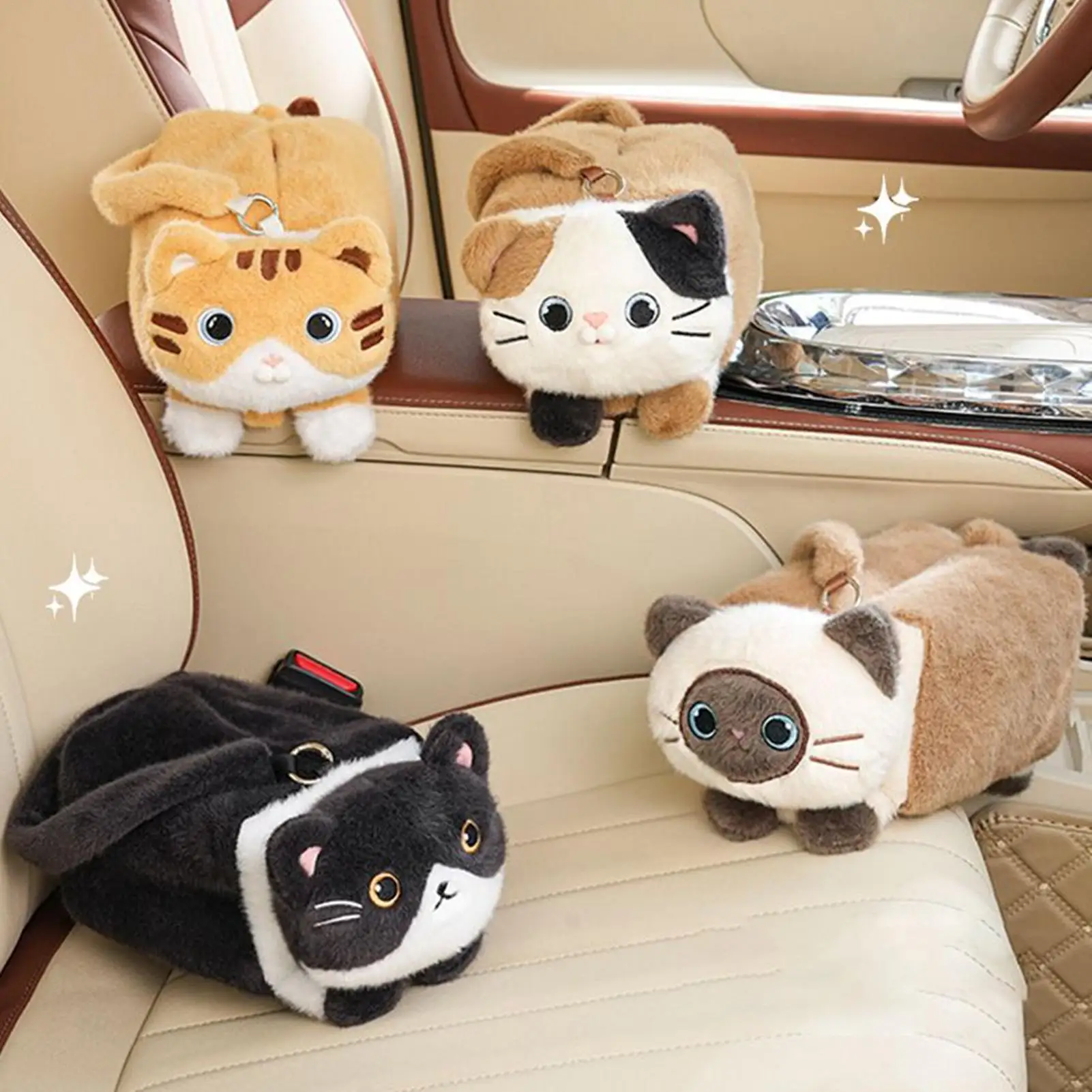 

Car Cartoon Plush Cat Tissue Box Plush Cat Box Tissue Holder Hanging Car Paper Box Storage Organizer Napkin Dispenser