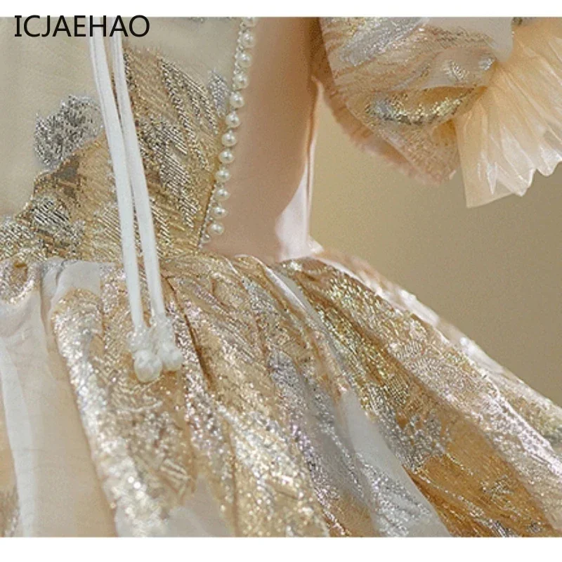 ICJAEHAO Princess Wedding Birthday Party Luxury Short Evening Gown Child Embroidery Champa Kids Pageant Dresses Toddler Girl