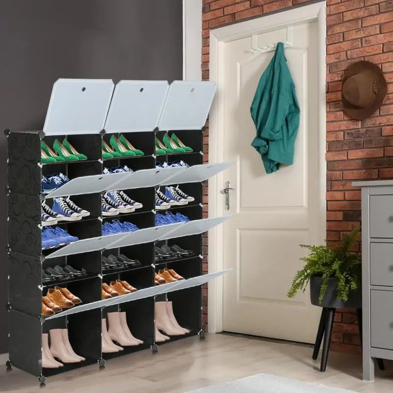 Armoire à Chaussures Pliable avec Couvercle Transparent, Organisateurs de Rangement, Boîte Combinée, Bricolage, Bottes en Plastique, Pantoufles, Chi