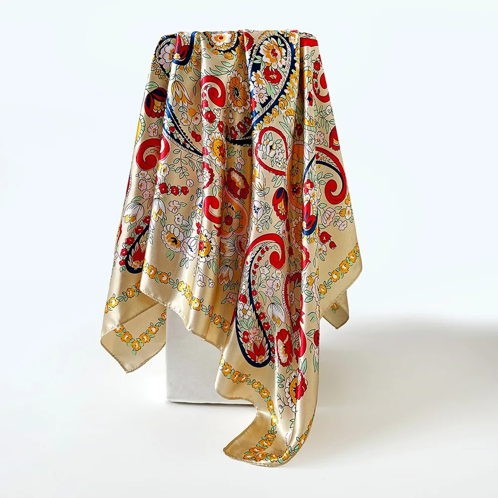 

Модный атласный квадратный шарф 90*90 см, имитация шелка, бандана с принтом кешью, шарф, роскошная шаль, модный аксессуар