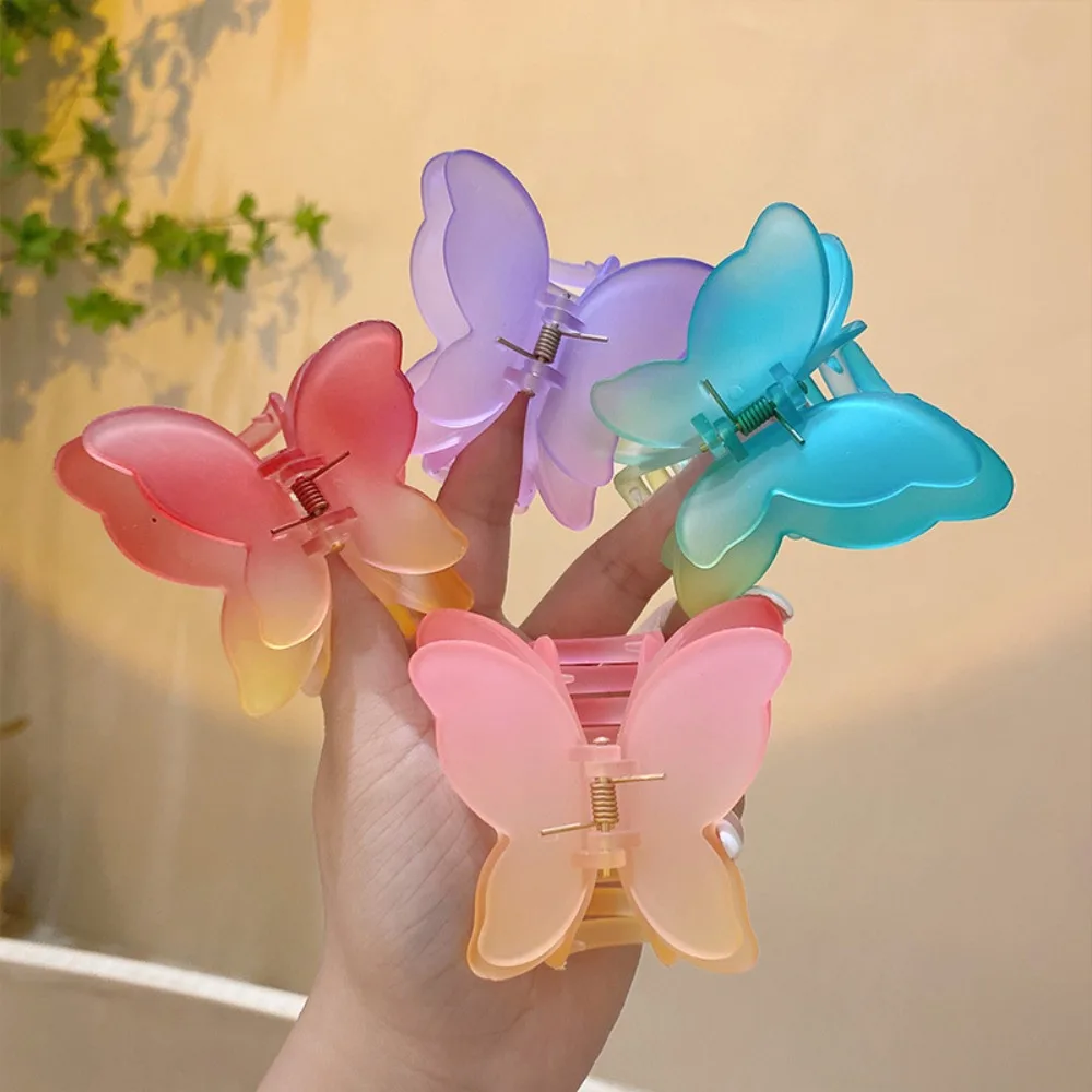 

New Colorful Butterfly Hair Claw Clip Gradient Matte Hair Clip Hair Accessories Transparent Barrette Women