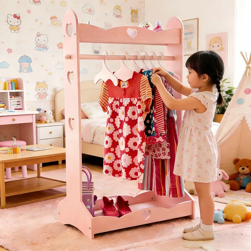 Foreign trade cross-border princess floor drying rack bedroom coat rack wooden pink coat rack floor coat rack