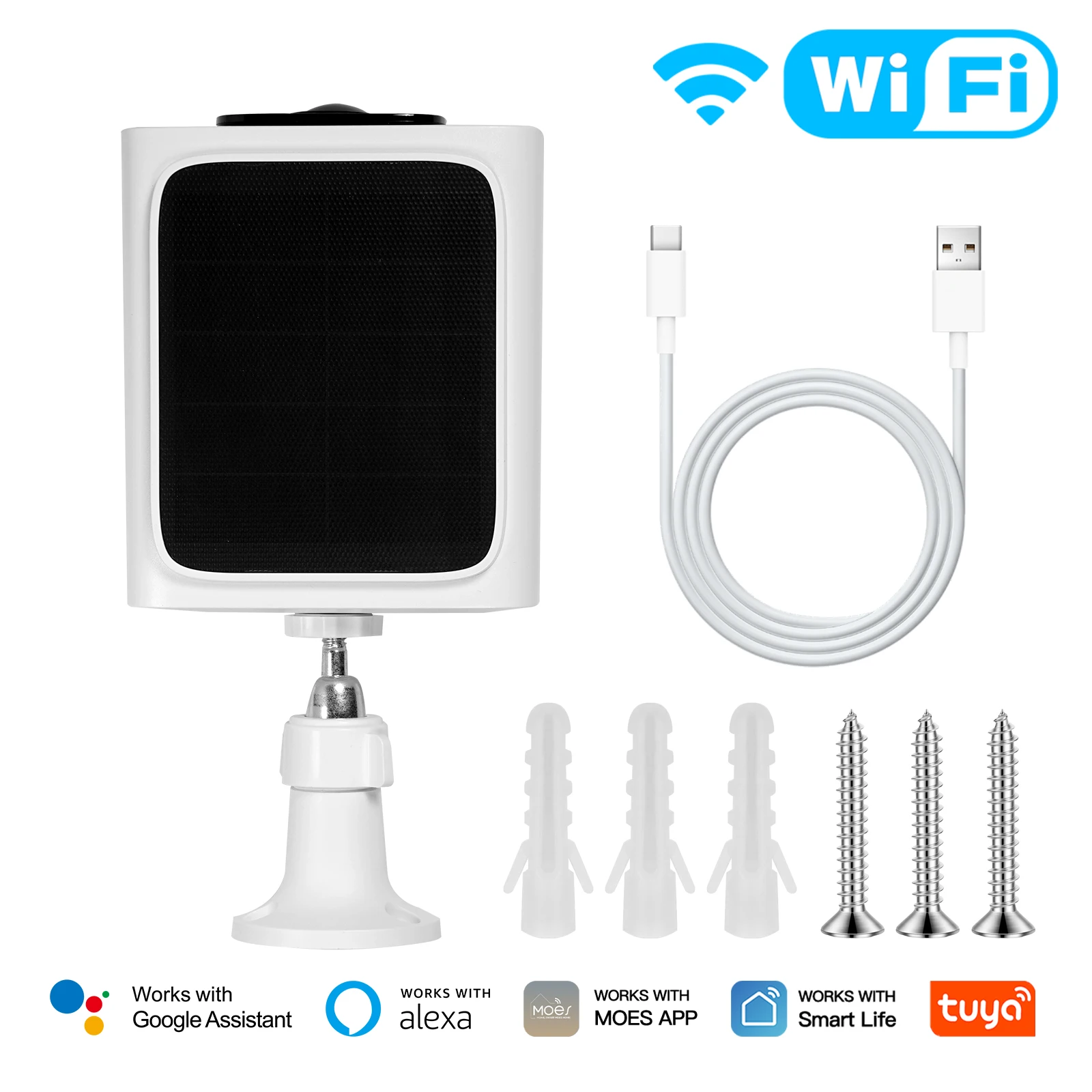 ​ ​ MOES slimme zonne-beveiligingscamera, WiFi 2,4 / 5GHz dual-band, IP65 waterdicht, APP / Alexa / Google Home Monitoring, Tuya