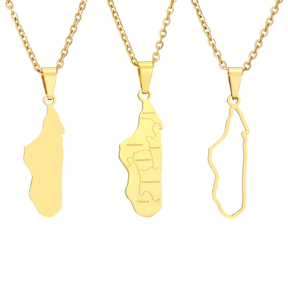 African Madagascar Map City Pendant Necklace Stainless Steel Gold/Steel Color Men Women Country Map Jewelry Gift