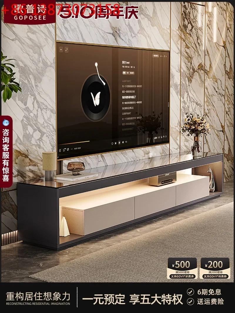 

Italian minimalist living room 2026 new light luxury high-end glass TV cabinet