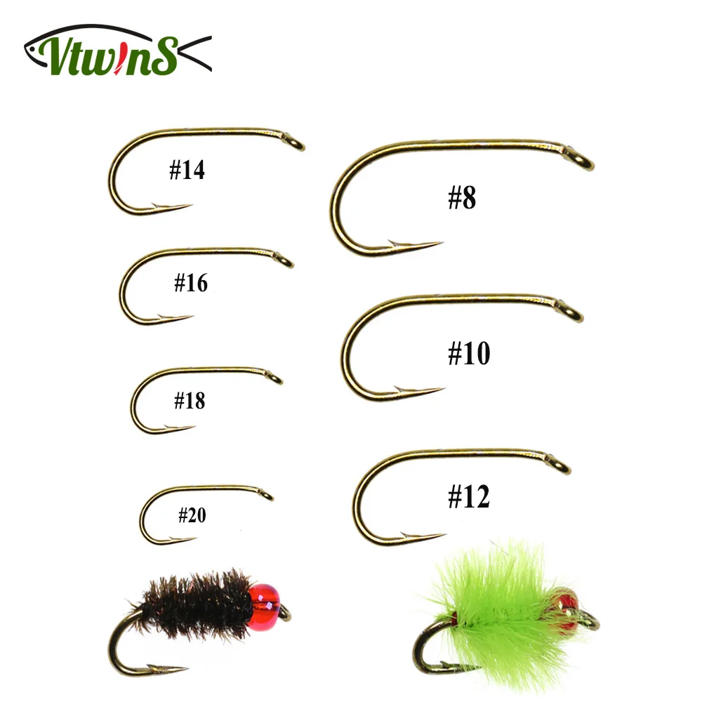 

Vtwins 100PCS Fly Fishing Hooks Standard Dry Wet Nymph Bronzed Finish Fly Tying Fishhook Tackle Accessories