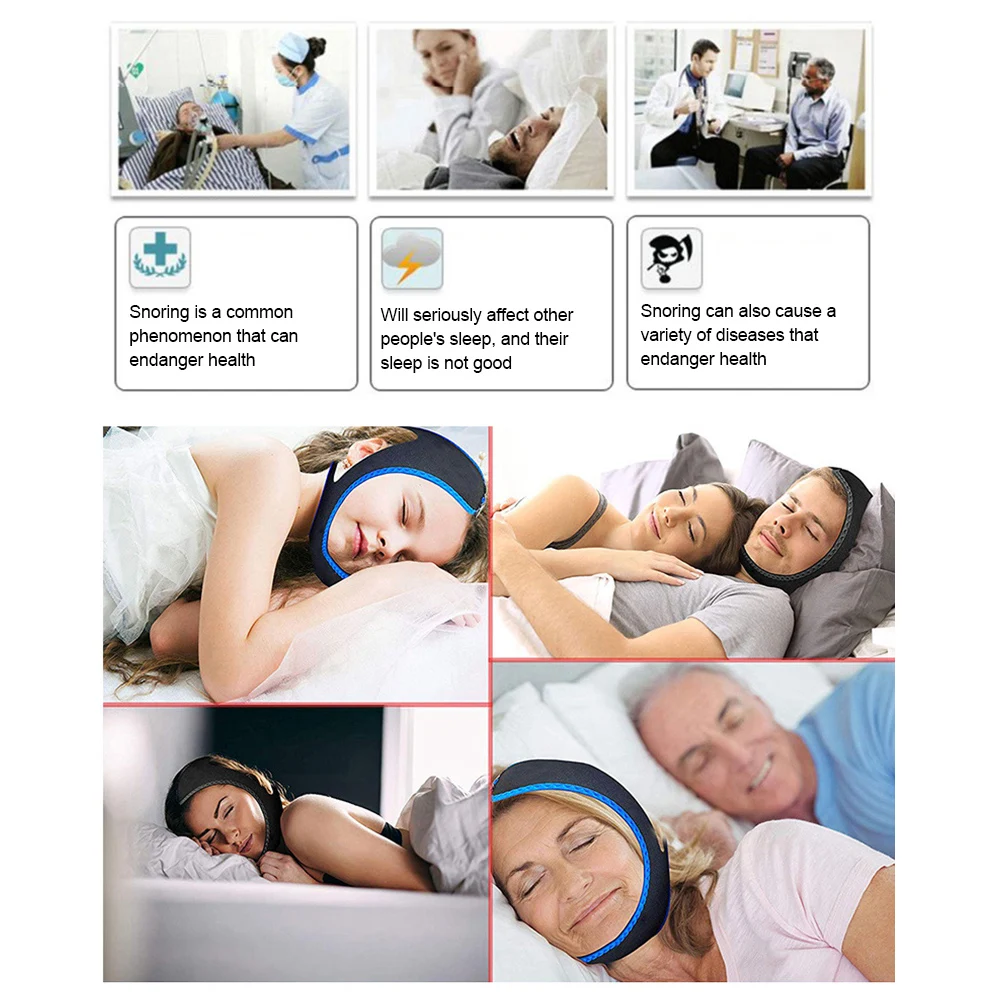 Tcare Anti Snore Chin Strap Stop Snoring Snore Belt Sleep Apnea Chin Support Straps for Unisex Night Sleeping Aid Tools Hot Sale