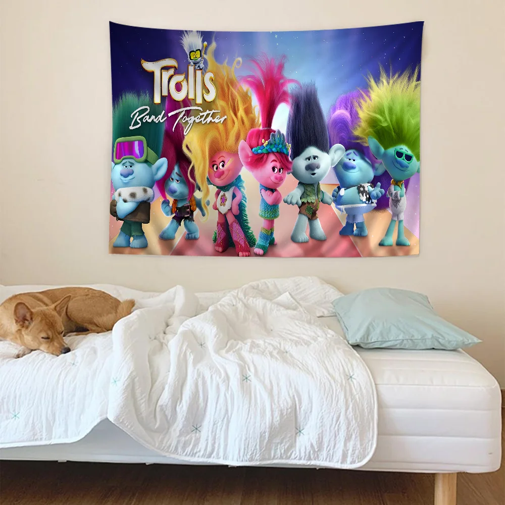 T-Trolls Cartoon Printed Large Wall Tapestry Art Science Fiction Room Home Decor Decor Blanket