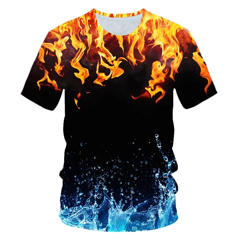 New Men's Burning Flaming Heart Graphic T-Shirt Fire Smoke 3D Print Short Sleeve Punk Rock Casual Crew Neck Tee Family Kids Tees