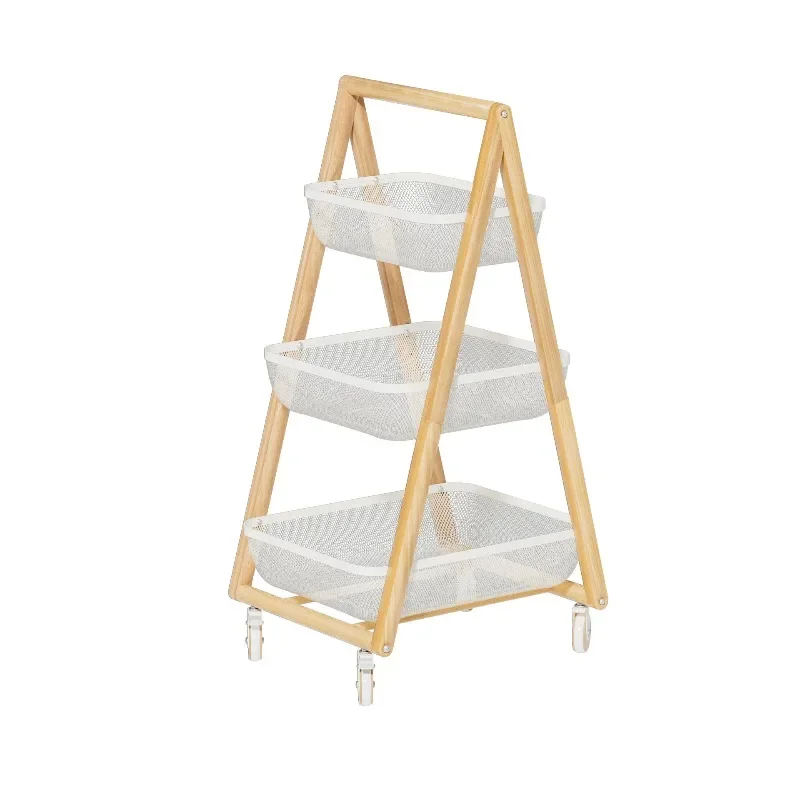 Solid wood living room, mobile trolley, bedroom storage, finishing rack, kitchen multi-layer shelves, snack storage rack