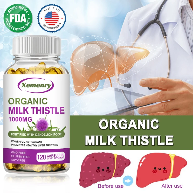 

Milk Thistle Capsules 1000 Mg Silymarin & Dandelion Root for Liver Health, Cardiovascular Protection, Antioxidant Detox Support